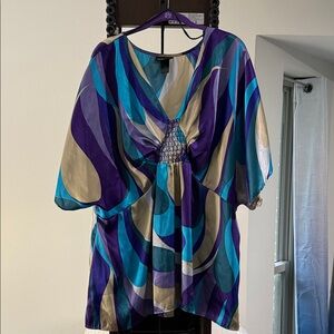 Lane Bryant Purple and Teal Graphic Satin Top 26/28